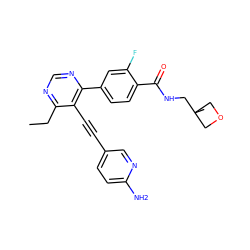 CCc1ncnc(-c2ccc(C(=O)NCC3(C)COC3)c(F)c2)c1C#Cc1ccc(N)nc1 ZINC000167359226