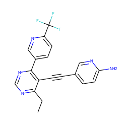 CCc1ncnc(-c2ccc(C(F)(F)F)nc2)c1C#Cc1ccc(N)nc1 ZINC000148587267