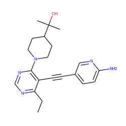 CCc1ncnc(N2CCC(C(C)(C)O)CC2)c1C#Cc1ccc(N)nc1 ZINC000149259902