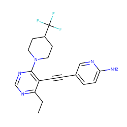 CCc1ncnc(N2CCC(C(F)(F)F)CC2)c1C#Cc1ccc(N)nc1 ZINC000148854024