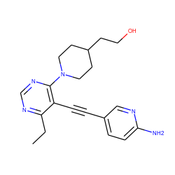 CCc1ncnc(N2CCC(CCO)CC2)c1C#Cc1ccc(N)nc1 ZINC000148899316