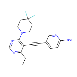 CCc1ncnc(N2CCC(F)(F)CC2)c1C#Cc1ccc(N)nc1 ZINC000149307169