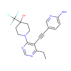 CCc1ncnc(N2CCC(O)(C(F)(F)F)CC2)c1C#Cc1ccc(N)nc1 ZINC000072316386