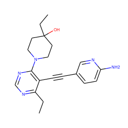 CCc1ncnc(N2CCC(O)(CC)CC2)c1C#Cc1ccc(N)nc1 ZINC000149161974