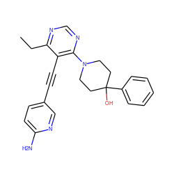 CCc1ncnc(N2CCC(O)(c3ccccc3)CC2)c1C#Cc1ccc(N)nc1 ZINC000148898374