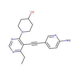 CCc1ncnc(N2CCC(O)CC2)c1C#Cc1ccc(N)nc1 ZINC000149157312