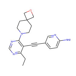 CCc1ncnc(N2CCC3(CC2)COC3)c1C#Cc1ccc(N)nc1 ZINC000149402372