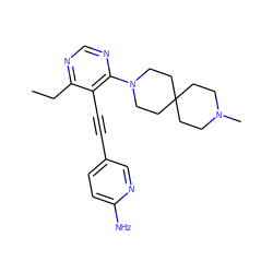 CCc1ncnc(N2CCC3(CCN(C)CC3)CC2)c1C#Cc1ccc(N)nc1 ZINC000149252934