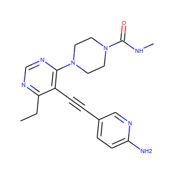 CCc1ncnc(N2CCN(C(=O)NC)CC2)c1C#Cc1ccc(N)nc1 ZINC000149325834