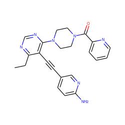 CCc1ncnc(N2CCN(C(=O)c3ccccn3)CC2)c1C#Cc1ccc(N)nc1 ZINC000149248808