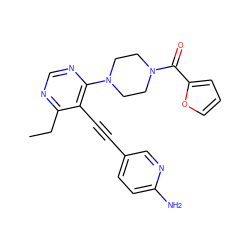 CCc1ncnc(N2CCN(C(=O)c3ccco3)CC2)c1C#Cc1ccc(N)nc1 ZINC000148836410