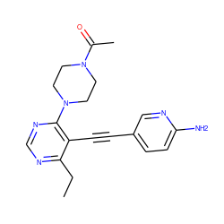 CCc1ncnc(N2CCN(C(C)=O)CC2)c1C#Cc1ccc(N)nc1 ZINC000149259444