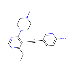 CCc1ncnc(N2CCN(C)CC2)c1C#Cc1ccc(N)nc1 ZINC000148886826