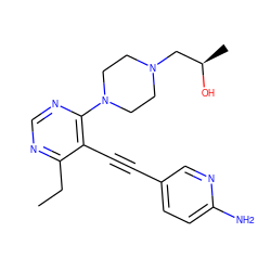 CCc1ncnc(N2CCN(C[C@@H](C)O)CC2)c1C#Cc1ccc(N)nc1 ZINC000148894714