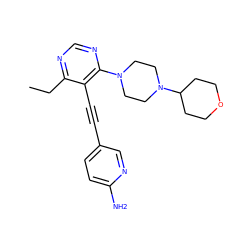 CCc1ncnc(N2CCN(C3CCOCC3)CC2)c1C#Cc1ccc(N)nc1 ZINC000149227162