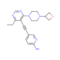 CCc1ncnc(N2CCN(C3COC3)CC2)c1C#Cc1ccc(N)nc1 ZINC000148900217