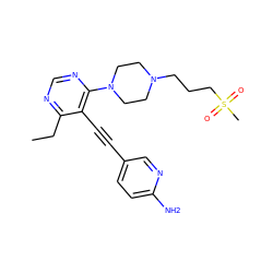 CCc1ncnc(N2CCN(CCCS(C)(=O)=O)CC2)c1C#Cc1ccc(N)nc1 ZINC000149264895