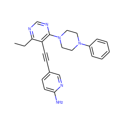 CCc1ncnc(N2CCN(c3ccccc3)CC2)c1C#Cc1ccc(N)nc1 ZINC000149253403