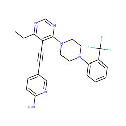 CCc1ncnc(N2CCN(c3ccccc3C(F)(F)F)CC2)c1C#Cc1ccc(N)nc1 ZINC000149302999