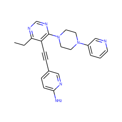 CCc1ncnc(N2CCN(c3cccnc3)CC2)c1C#Cc1ccc(N)nc1 ZINC000149303932