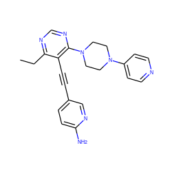 CCc1ncnc(N2CCN(c3ccncc3)CC2)c1C#Cc1ccc(N)nc1 ZINC000149303447