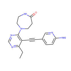 CCc1ncnc(N2CCNC(=O)CC2)c1C#Cc1ccc(N)nc1 ZINC000169699820