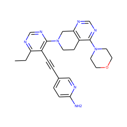 CCc1ncnc(N2CCc3c(ncnc3N3CCOCC3)C2)c1C#Cc1ccc(N)nc1 ZINC000149477160