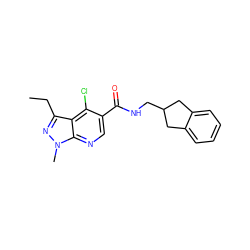 CCc1nn(C)c2ncc(C(=O)NCC3Cc4ccccc4C3)c(Cl)c12 ZINC000049068541