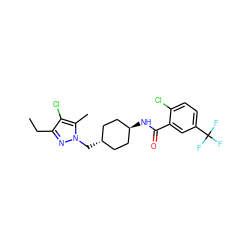 CCc1nn(C[C@H]2CC[C@H](NC(=O)c3cc(C(F)(F)F)ccc3Cl)CC2)c(C)c1Cl ZINC000261184480