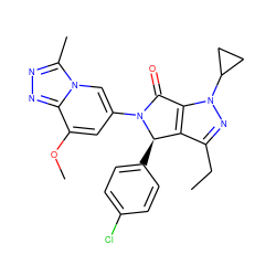 CCc1nn(C2CC2)c2c1[C@@H](c1ccc(Cl)cc1)N(c1cc(OC)c3nnc(C)n3c1)C2=O ZINC000220339489