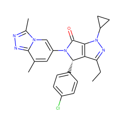 CCc1nn(C2CC2)c2c1[C@H](c1ccc(Cl)cc1)N(c1cc(C)c3nnc(C)n3c1)C2=O ZINC000261117189