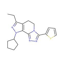 CCc1nn(C2CCCC2)c2c1CCn1c(-c3cccs3)nnc1-2 ZINC000000021914