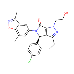 CCc1nn(CCO)c2c1[C@@H](c1ccc(Cl)cc1)N(c1cc(C)c3onc(C)c3c1)C2=O ZINC000220179364