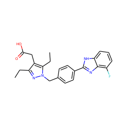 CCc1nn(Cc2ccc(-c3nc4c(F)cccc4[nH]3)cc2)c(CC)c1CC(=O)O ZINC001772581523