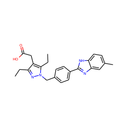 CCc1nn(Cc2ccc(-c3nc4cc(C)ccc4[nH]3)cc2)c(CC)c1CC(=O)O ZINC001772581333