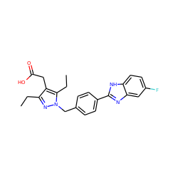 CCc1nn(Cc2ccc(-c3nc4cc(F)ccc4[nH]3)cc2)c(CC)c1CC(=O)O ZINC001772630951