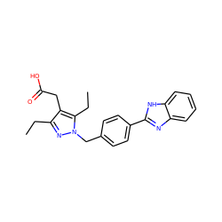 CCc1nn(Cc2ccc(-c3nc4ccccc4[nH]3)cc2)c(CC)c1CC(=O)O ZINC001772585569