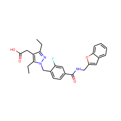 CCc1nn(Cc2ccc(C(=O)NCc3cc4ccccc4o3)cc2F)c(CC)c1CC(=O)O ZINC000168943188