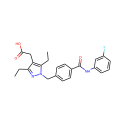 CCc1nn(Cc2ccc(C(=O)Nc3cccc(F)c3)cc2)c(CC)c1CC(=O)O ZINC000113989813