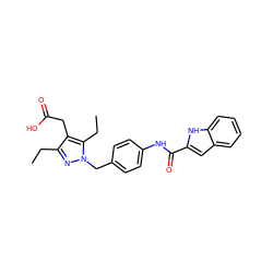 CCc1nn(Cc2ccc(NC(=O)c3cc4ccccc4[nH]3)cc2)c(CC)c1CC(=O)O ZINC000169703186