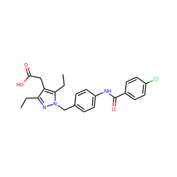 CCc1nn(Cc2ccc(NC(=O)c3ccc(Cl)cc3)cc2)c(CC)c1CC(=O)O ZINC000142107399