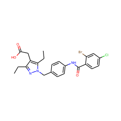 CCc1nn(Cc2ccc(NC(=O)c3ccc(Cl)cc3Br)cc2)c(CC)c1CC(=O)O ZINC000168885957