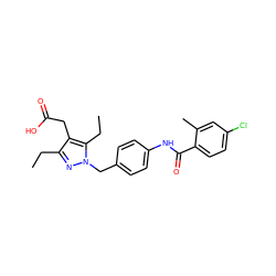 CCc1nn(Cc2ccc(NC(=O)c3ccc(Cl)cc3C)cc2)c(CC)c1CC(=O)O ZINC000146830457