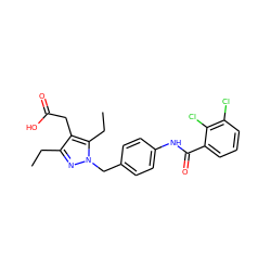 CCc1nn(Cc2ccc(NC(=O)c3cccc(Cl)c3Cl)cc2)c(CC)c1CC(=O)O ZINC000168884102