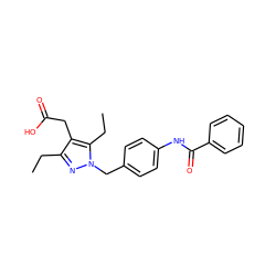 CCc1nn(Cc2ccc(NC(=O)c3ccccc3)cc2)c(CC)c1CC(=O)O ZINC000141642599