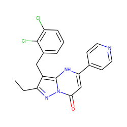 CCc1nn2c(=O)cc(-c3ccncc3)[nH]c2c1Cc1cccc(Cl)c1Cl ZINC000095584240