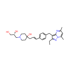 CCc1nn2c(C)cc(C)nc2c1Cc1ccc(/C=C/CC2(O)CCN(C[C@@H](O)CO)CC2)cc1 ZINC000144162749