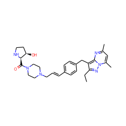 CCc1nn2c(C)cc(C)nc2c1Cc1ccc(/C=C/CN2CCN(C(=O)[C@H]3NCC[C@H]3O)CC2)cc1 ZINC000144116156