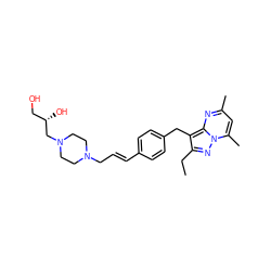 CCc1nn2c(C)cc(C)nc2c1Cc1ccc(/C=C/CN2CCN(C[C@@H](O)CO)CC2)cc1 ZINC000144122592