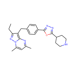 CCc1nn2c(C)cc(C)nc2c1Cc1ccc(-c2nnc(C3CCNCC3)o2)cc1 ZINC000144188695